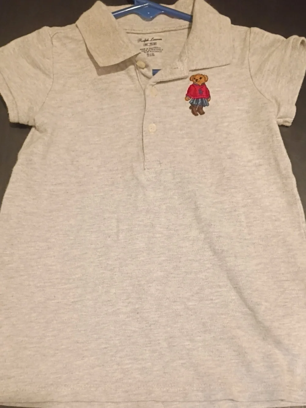9 Month Ralph Lauren Light Heather Gray Kids Polo with Bear Patch